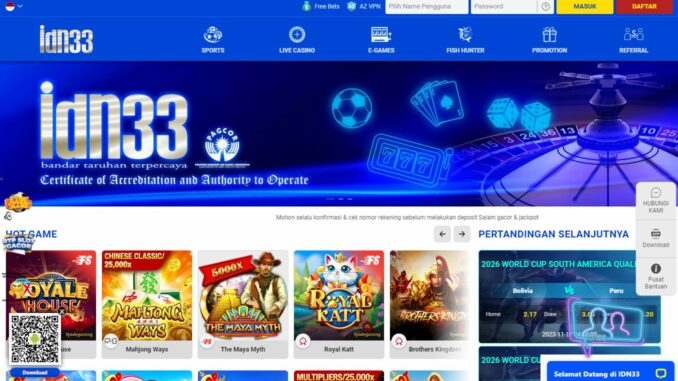 Idn33 Freebet Gratis Rp 30.000 Tanpa Deposit